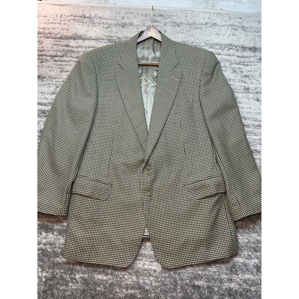 Ermenegildo Zegna Sport Coat Mens 54R Tan Houndstooth 100% Wool Blazer Italy